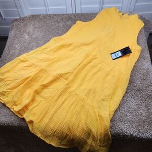 Nine West Yellow Daisy Tiered Gauze Dress Size 16 NWT